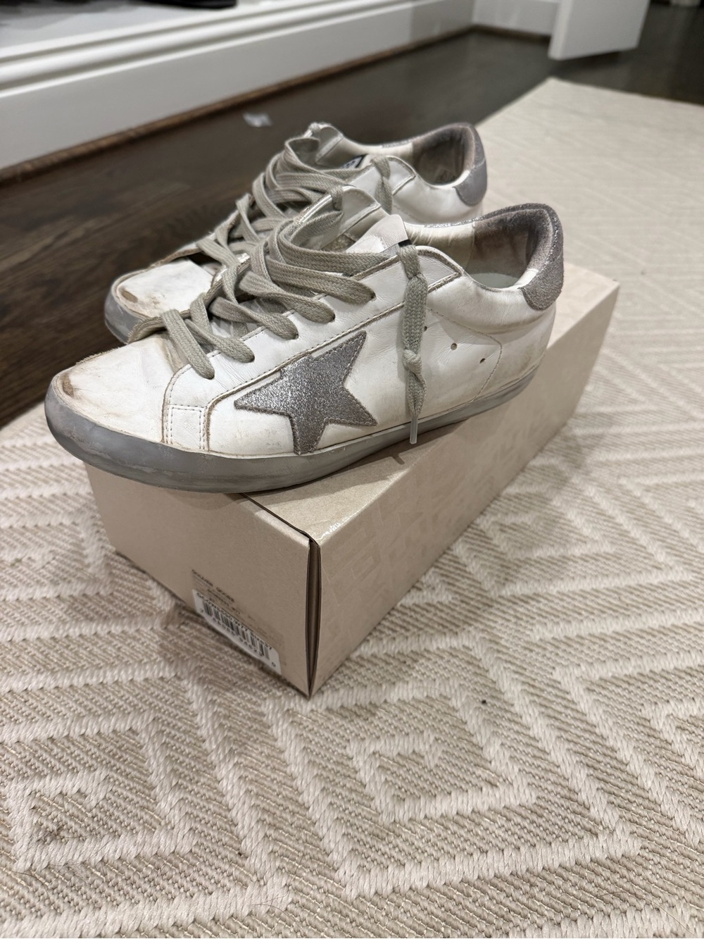 Golden Goose White Sneakers with Silver Metallic Accents
